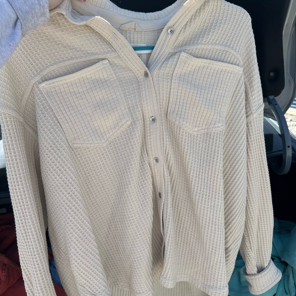 Women's Cream Waffle Knit Sweater